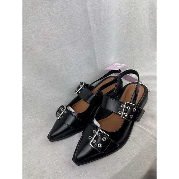 Wild Fable Black Pointed Toe Slingback Buckle Flats Shoes Womens 6.5 NWT - Picture 2 of 5